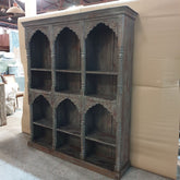 Antique Indian Floral Hand Carved Solid Wooden Bookshelf Grey 170x40x195cm